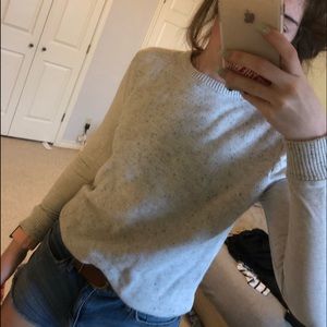 White and grey speckled long sleeve shirt